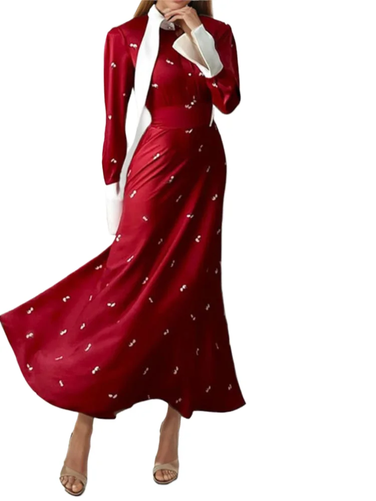 

Elegant Fashionable Printed Color Blocking Design For Women Clothing With A Novel Style Of Long Skirt Lapel Large Spring Outfit