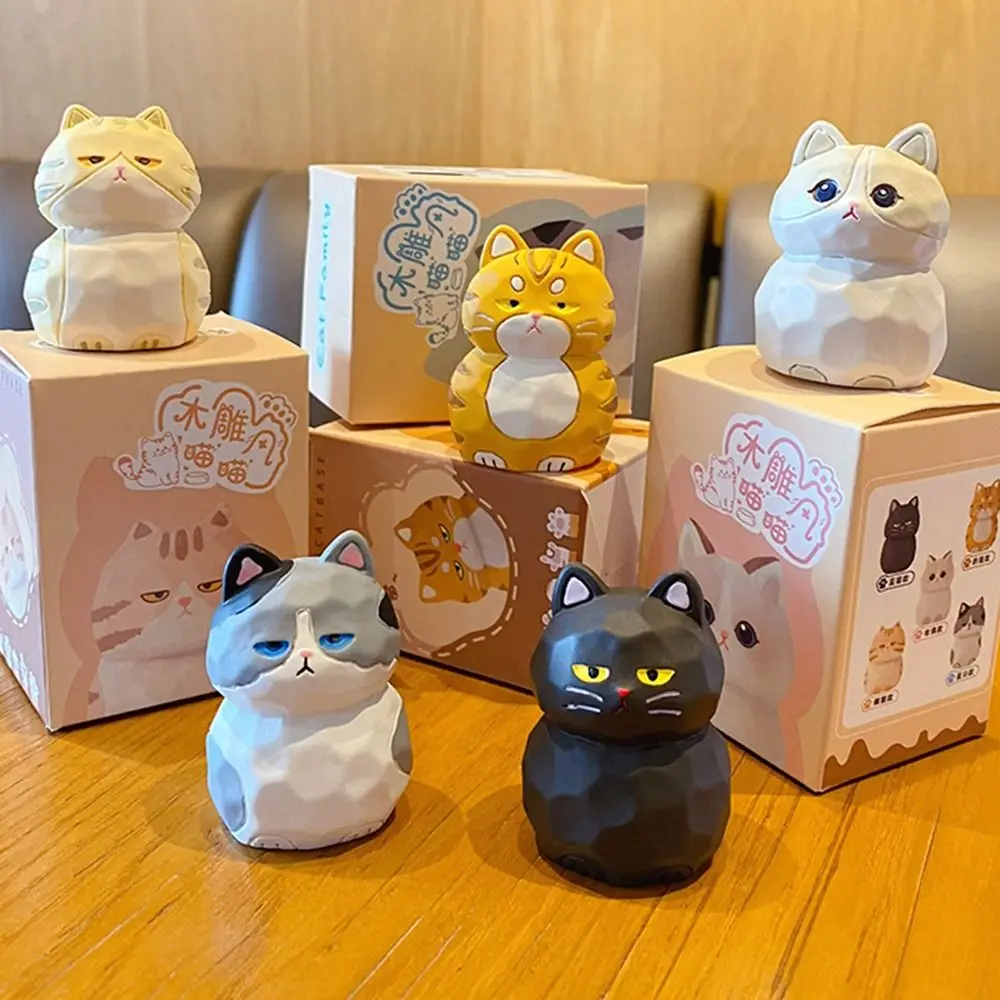Kawaii Resin Cat Anime Figure Q Version Cat Family Cat Model Figurines Decoration Cute Kitten Toys Car Ornament