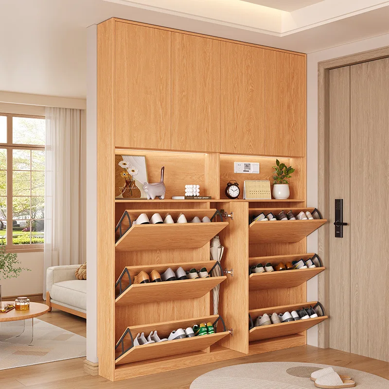 Solid wood shoe cabinet, entryway rubberwood storage