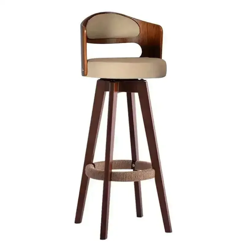 Wooden Accent Banks Bar Stools Rotate Reception Island Kitchen Counter Stools Luxury High Backrest Cadeira Bar Furniture