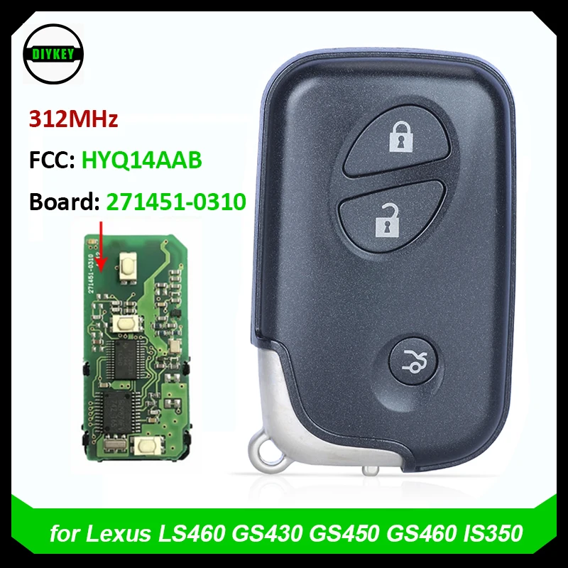 DIYKEY 3 Button Keyless Smart key for Lexus LS460 GS430 GS450 GS460 IS350 2006-2012 Remote Fob Japan Import 312MHz 271451-0310