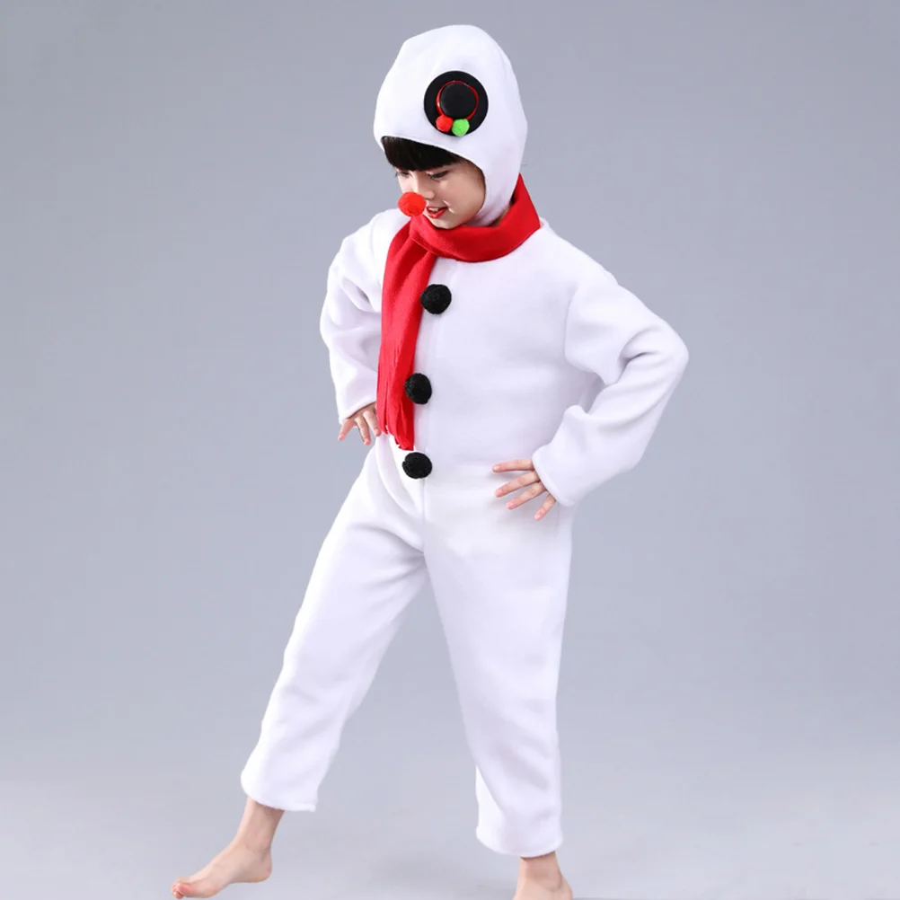 

Snowman Jumpsuit Kids Costume Set Scarf Nose Headwear Cosplay Halloween Festival Outfit Soft Quality Warm Winter