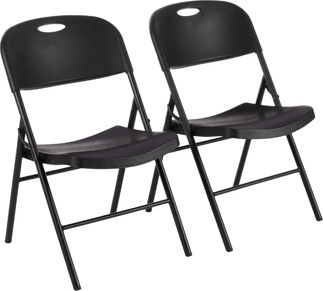 Basics Portable Folding Plastic Chair, Events Seating, Easy to Store, 350-Pound Capacity, Black, 2-Pack