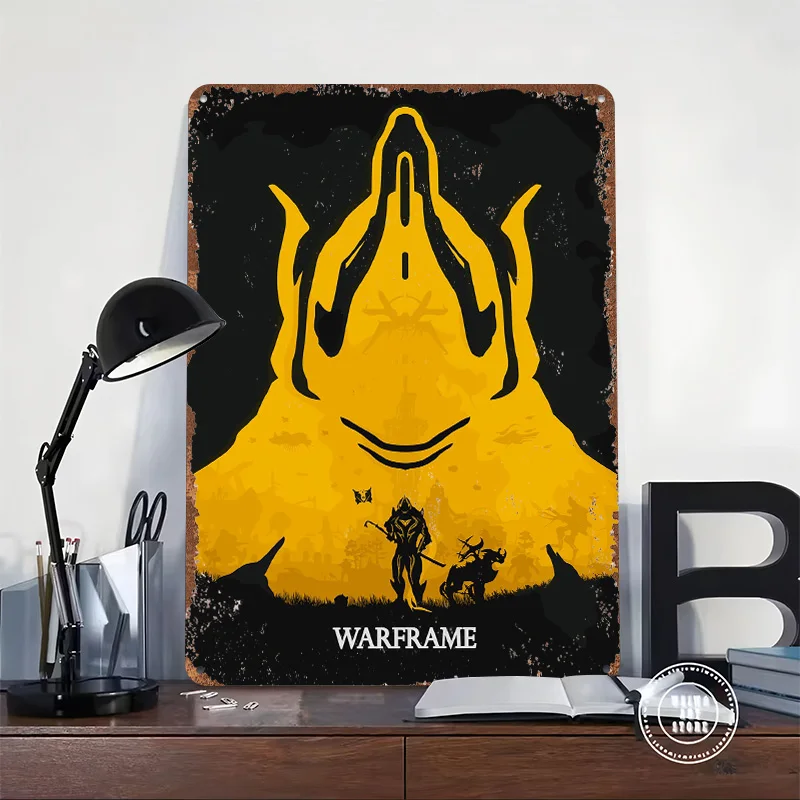 Warframe Minimalist Personalized 3D Textured Metal Poster Wall Art Vintage Tin Signs for Gamer Room Decoration At Home Wand Deko