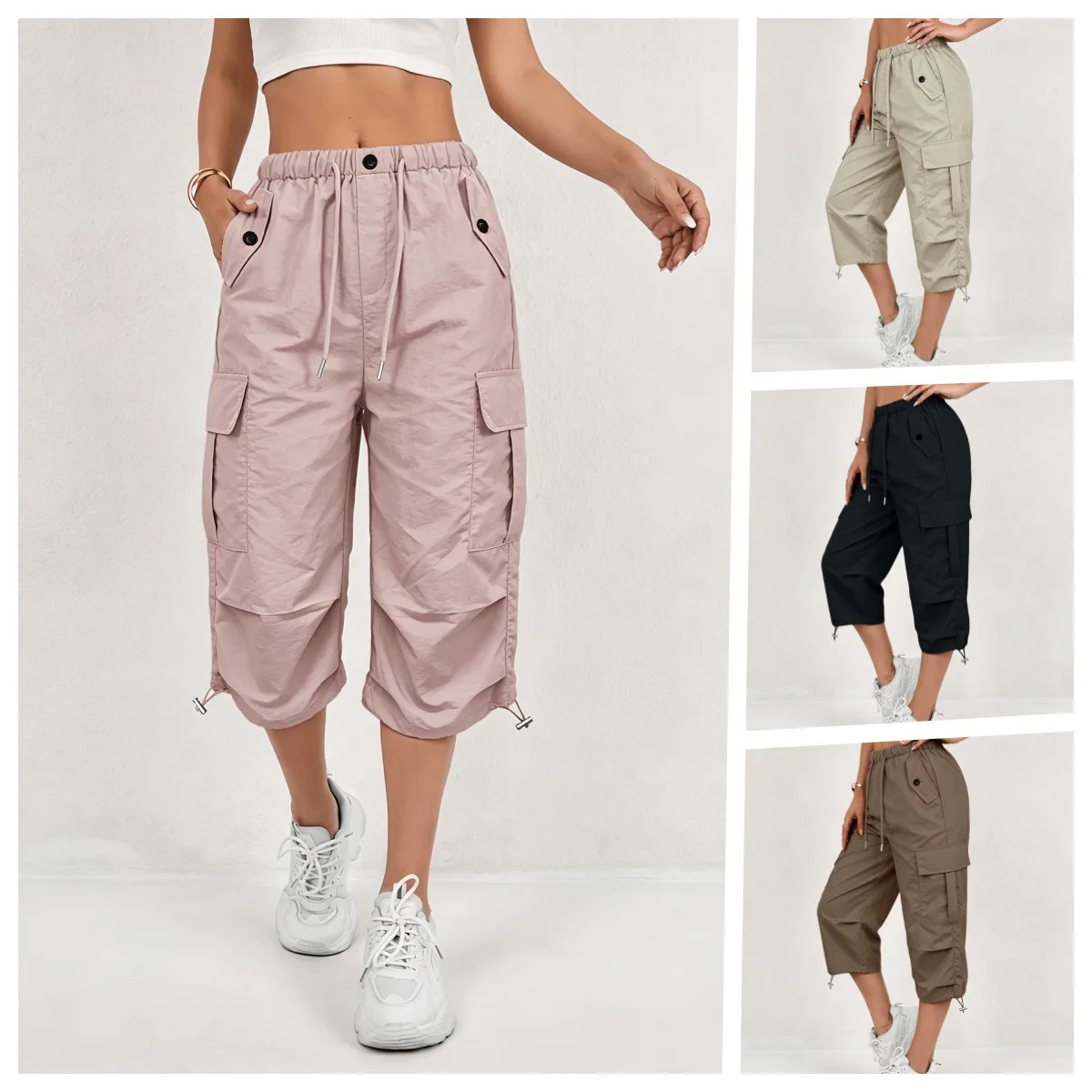 Best-Selling Women's Cargo Pants, with Multiple Pockets, lightweight and Quick-Drying, Knee-Length, Athletic Pants