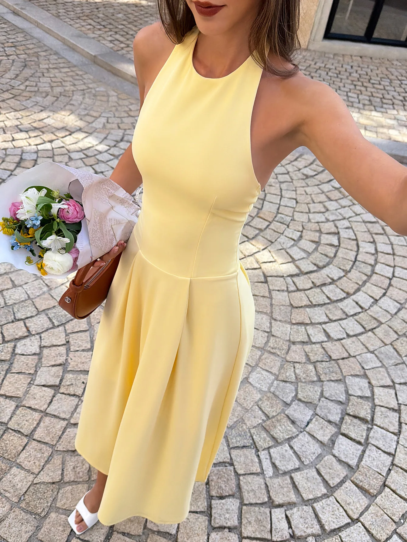 

Women Dress 2026 New Spring Summer Solid Color Halter Backless Slim Fit A-Line Temperament Elegant Vacation Long Dress