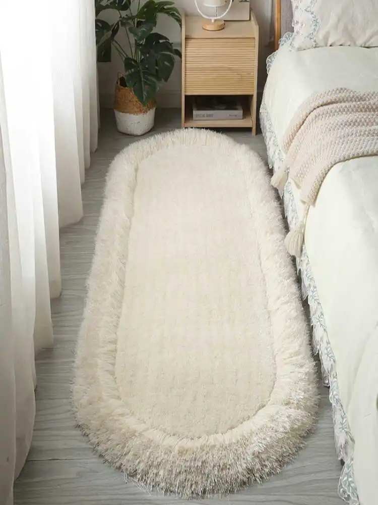 

Carpet Bedroom Girl Bedside Carpet Plush Long Hair Thickened Encryption Solid Color Simple Room Bay Window Mat Oval RectangleRug