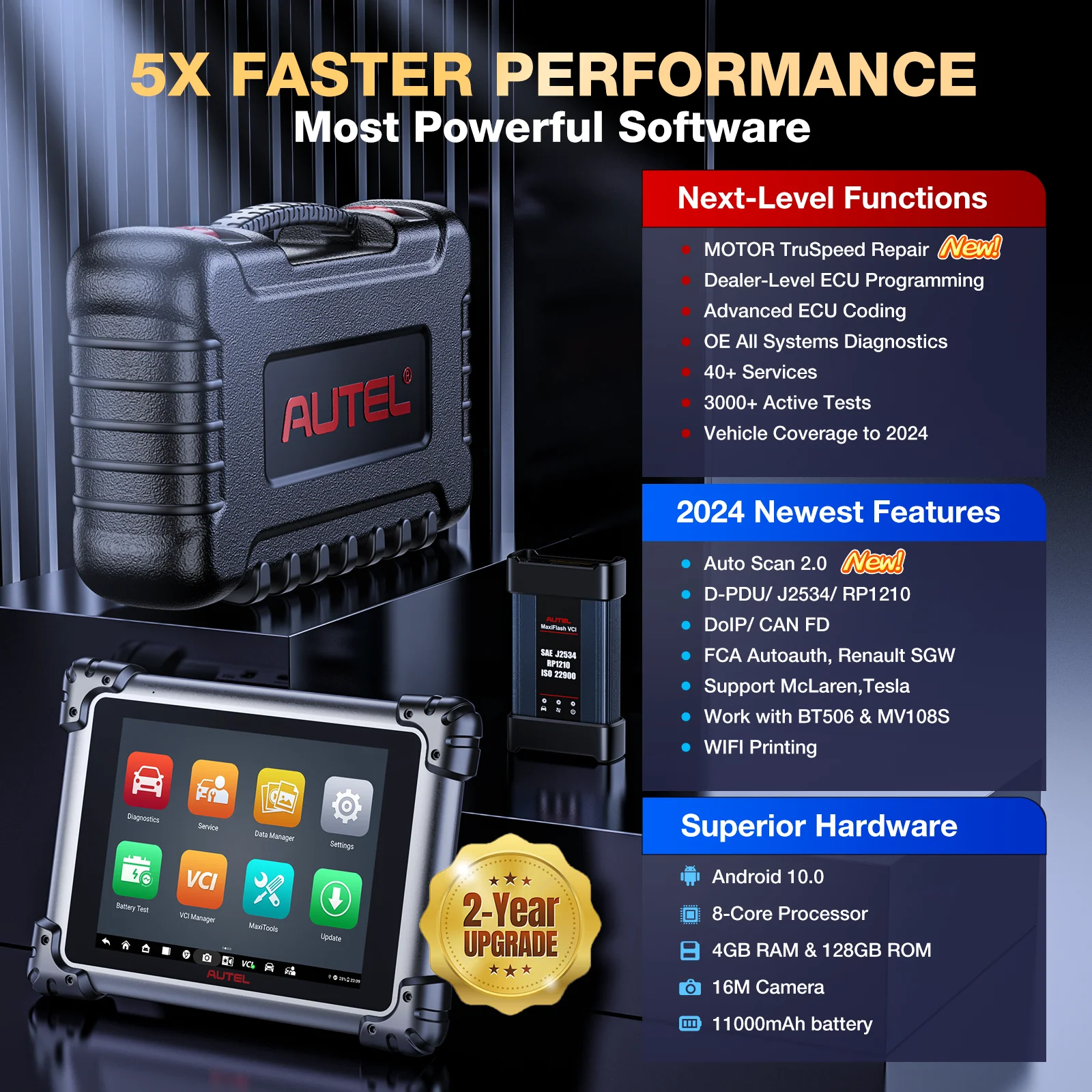 Autel Maxisys Elite II Pro Car Diagnostics Tool J2534 ECU Programming ECU Coding Motor TruSpeed CAN FD/DoIP PK MK908P Elite 2