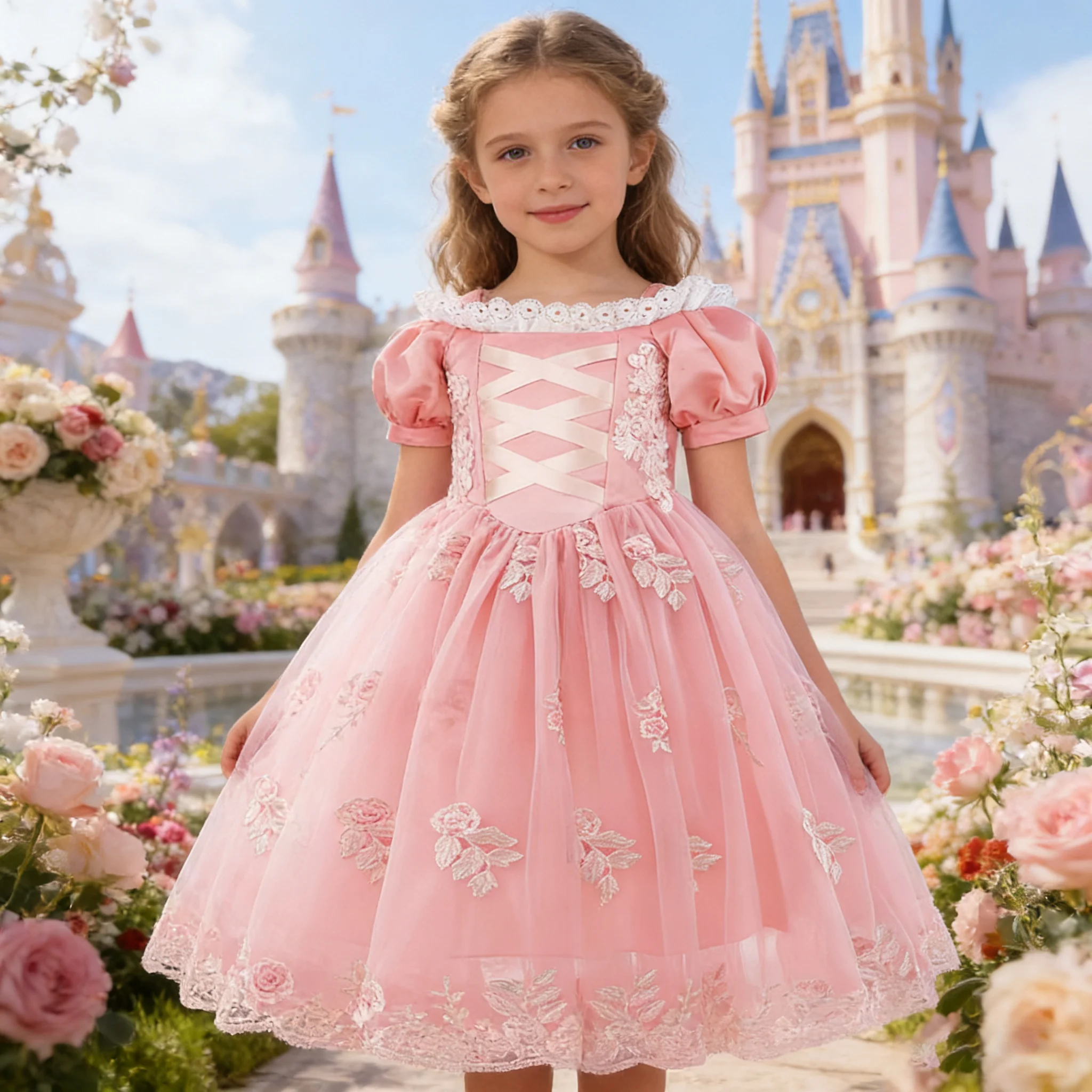 Kids Cosplay Costume carnival Girls Pink Princess Dress Girls Dreamly Disguise Children Birthday Carnival Halloween Party Gown