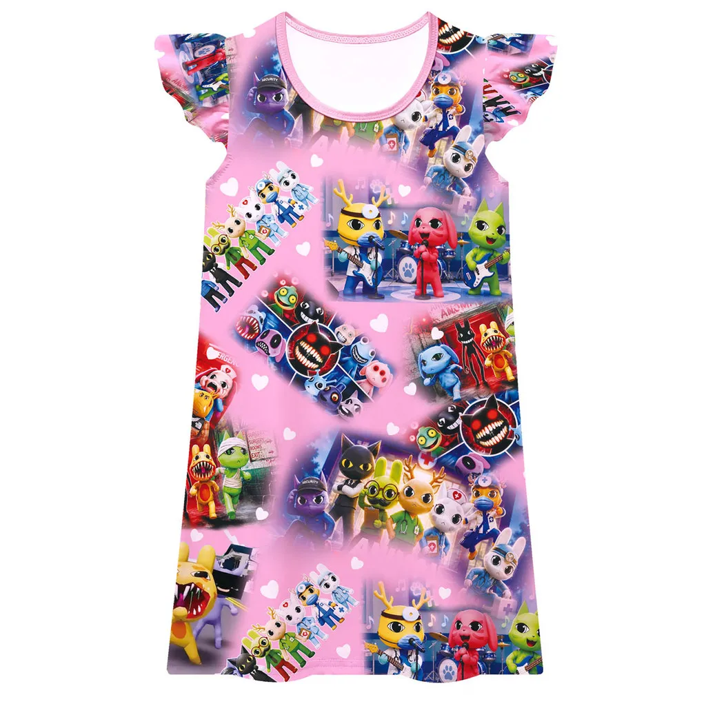 83295 Kids Girls Animal Hospital Game Printed Short Sleeves Dress