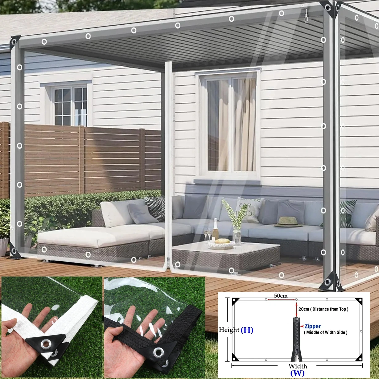 99.99% Transparent PVC Tarpaulin with Zipper High Clear Gazebo Tarps Screen Patio Enclosure Tent Door Waterproof PVC Curtain