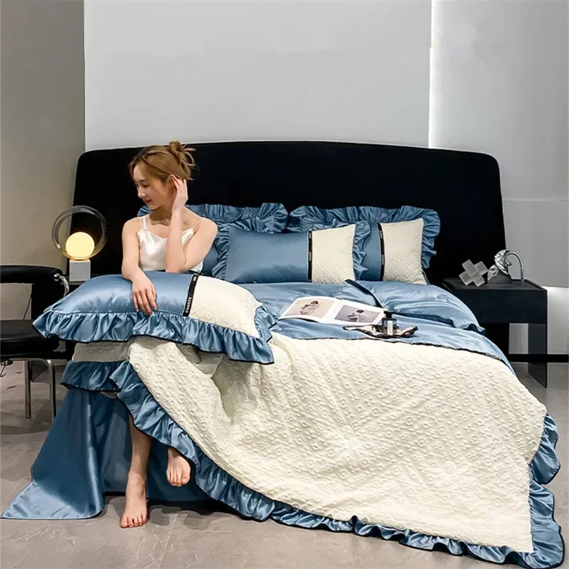 

Summer Quilt Smooth Air Condition Comforter Lightweight Summer Quilt with 2024 Washed Ice Silk Relief Double Side Cold & Cooling