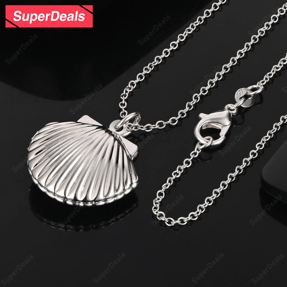 

SuperDeals 925 Sterling Silver Necklace Shell Pendant 16-30 Inch Chain Women Fashion Party Birthday Fine Cute Jewelry Wholesale