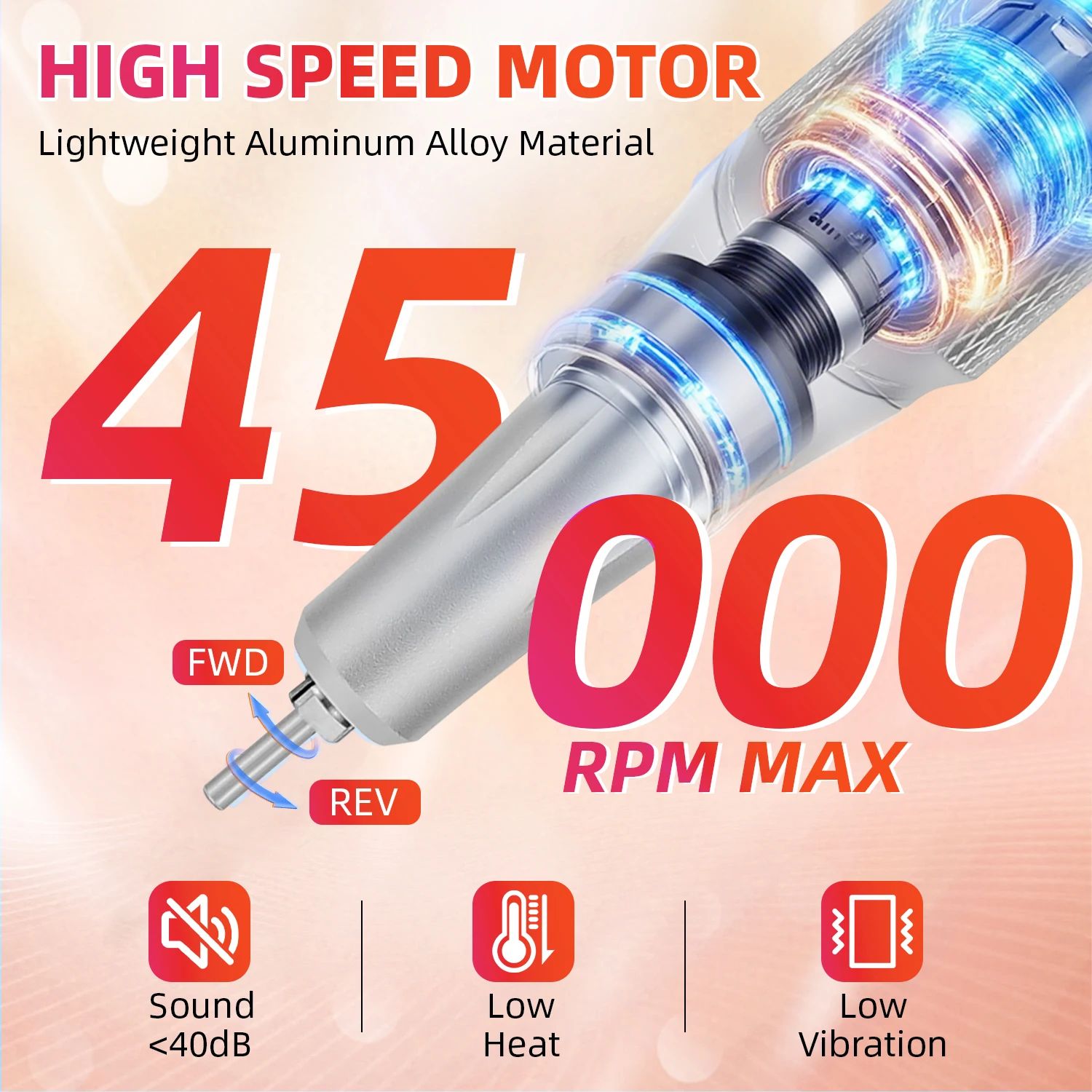 45000RPM高速ネイルドリルマシンセット プロ仕様 安全 ネイルポリッシュサンダー ネイルドリルビット 電動メタルマニキュアペン