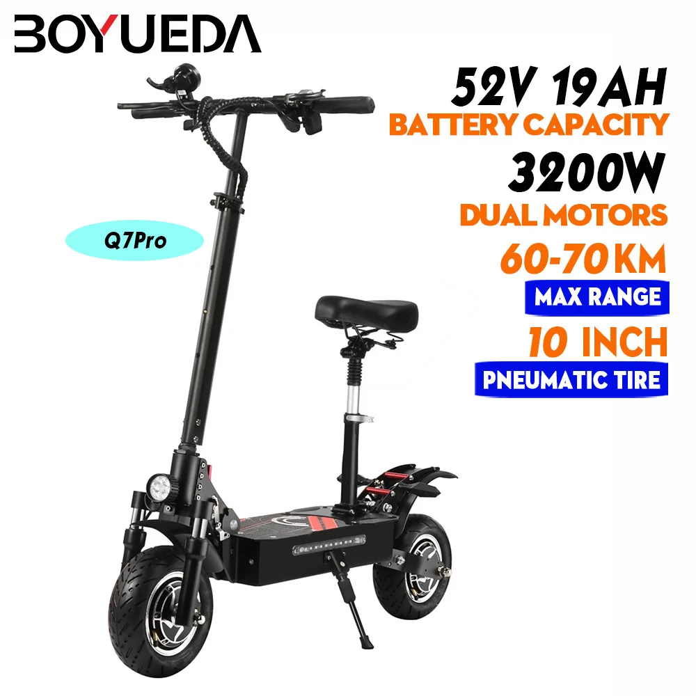 

BOYUEDA Q7 Pro China Factory Ship electric scooters 3200W dual motor E Scooter 52V battery foldable trottinettes électriques