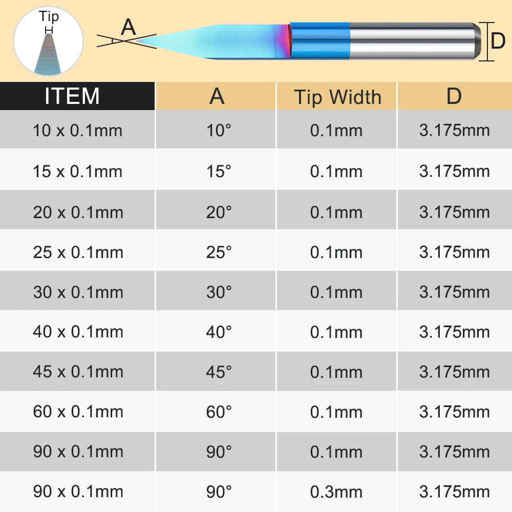 XCAN PCB Engraving Bit 10-90D V Shape Tip End Mill Tungsten Carbide PCB 3D Milling Cutter Nano Blue Coated CNC Router Bit