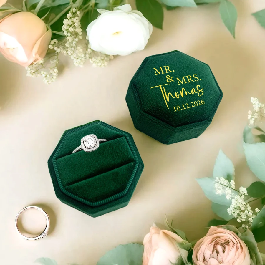 

Personalized Wedding Ring Box Green Velvet Ring Box Double Ring Box Triple Slots Ring Box Engagement Ring Box Proposal Ring Box