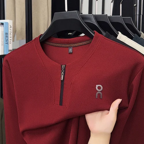 Imagen 2 del producto 2025 otoño superventas moda masculina Simple Casual versátil cremallera medio cárdigan suéter de manga larga Top camiseta