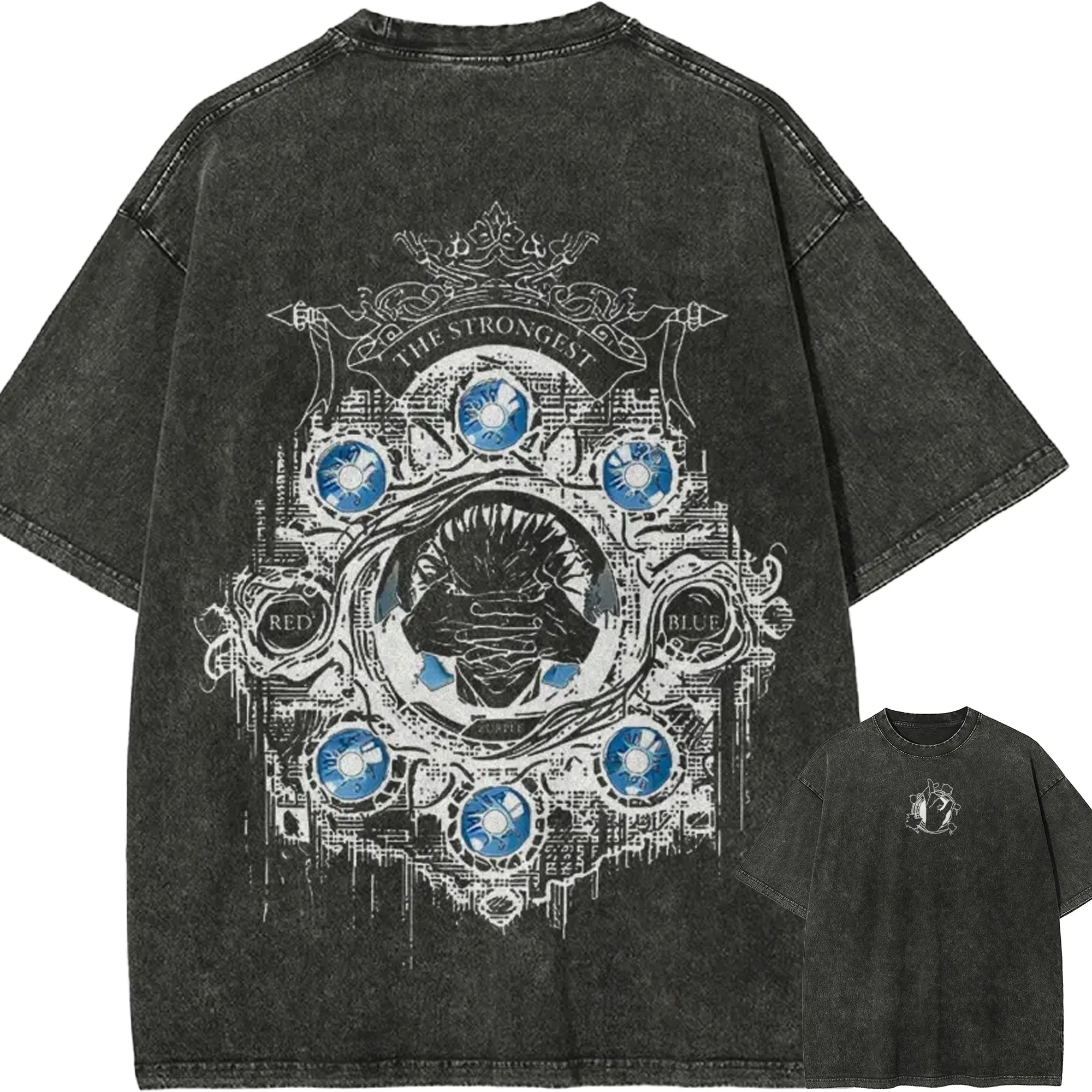 Gojo Satoru Hohlfarbenes Lila T-Shirt Jujutsu Kaisen Sechs Augen Tee Vintage Washed Oversized Retro Anime Harajuku Herren Streetwear Top