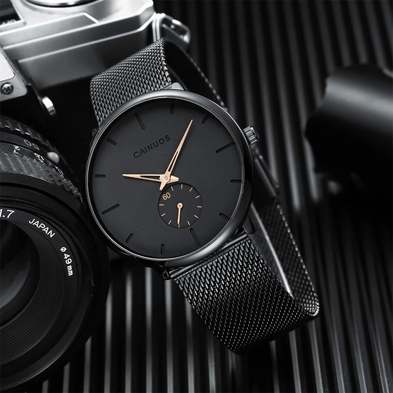 Men's Fashionable Simple Design Waterproof Watch Stainless Steel Mesh Belt Wristwatch Quartz Clock Gift Relogio Masculino