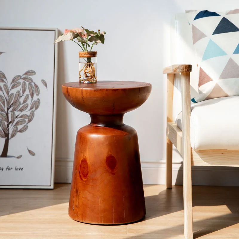 Jiji Wind Charcoal-Burned Black Wooden Stump Coffee Table Solid Wood Charred Living Room Sofa SolidWood SideTable Creative Stu