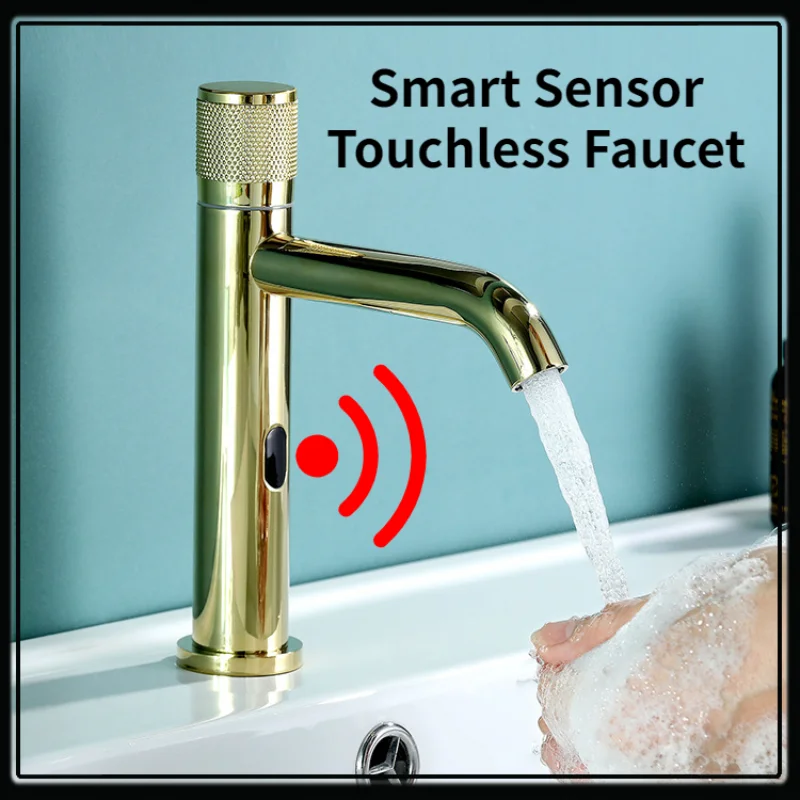 

Gold Touchless Kitchen Faucet Smart Sensor Sink Mixer Tap High Tech Auto Faucet Stainless Steel Bathroom Basin Infrared Faucet