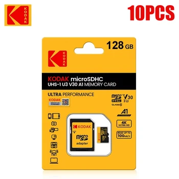 10 Pz Kodak Originale TF Micro SD Card 128 GB Scheda di Memoria Microsd C10 U3 Flash Card 64 GB con Adattatore SD per il Telefono Tablet fotocamera