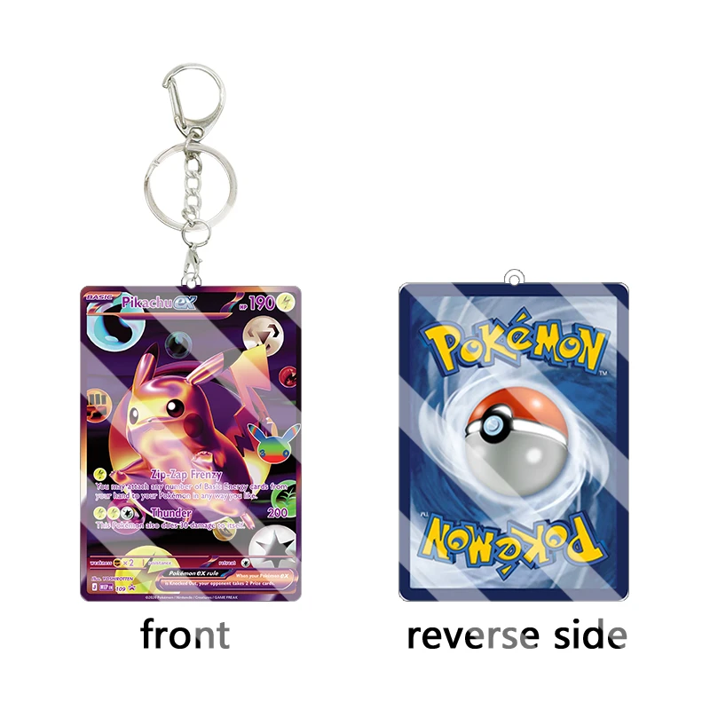 English 30th Acrylic Keychain TCG Mewtwo Ex Zekrom Cartoon Charizard Lycanroc Collection Game Cosplay Props Bag Pendant Gift view 2
