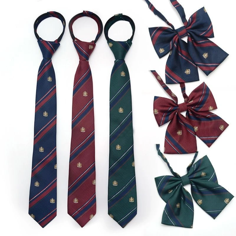 Christmas Crown Pattern Series Red Long Tie And Bow Tie Girls Korean Students Tie Zipper Necktie Choker For JK School Uniforms