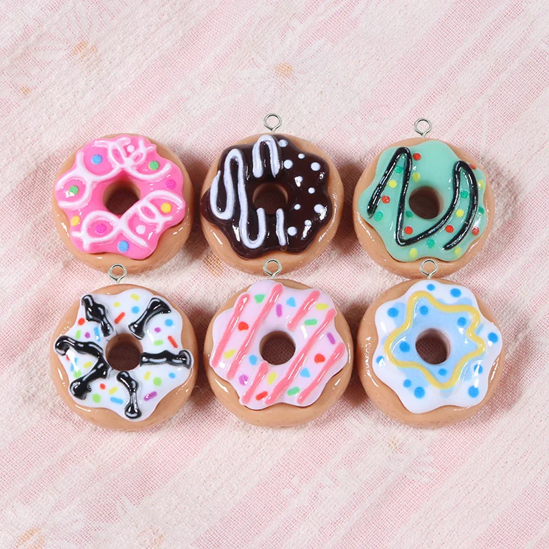 10/12pcs Simulation Cream Donut Resin Charms Cartoon Chocolate Bread Doughnut Food Pendant For Earring DIY  Jewelry Make