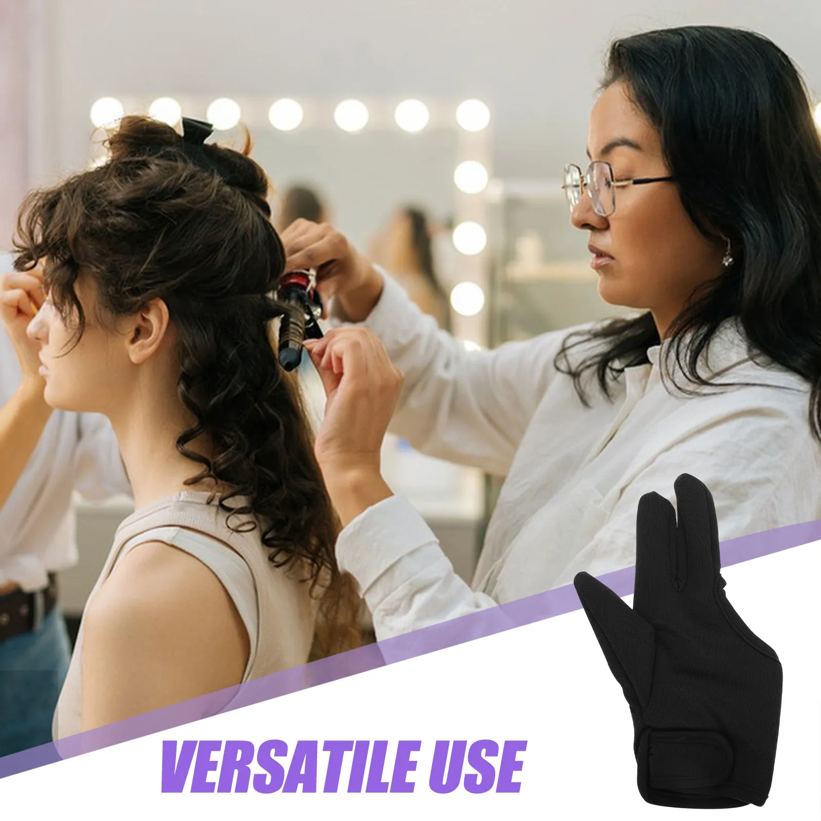 Secure Fit Three Finger Hair Styling Gloves Thick Insulated Heat Resistant for Curling Wand Hair Straightener Salon Home Use