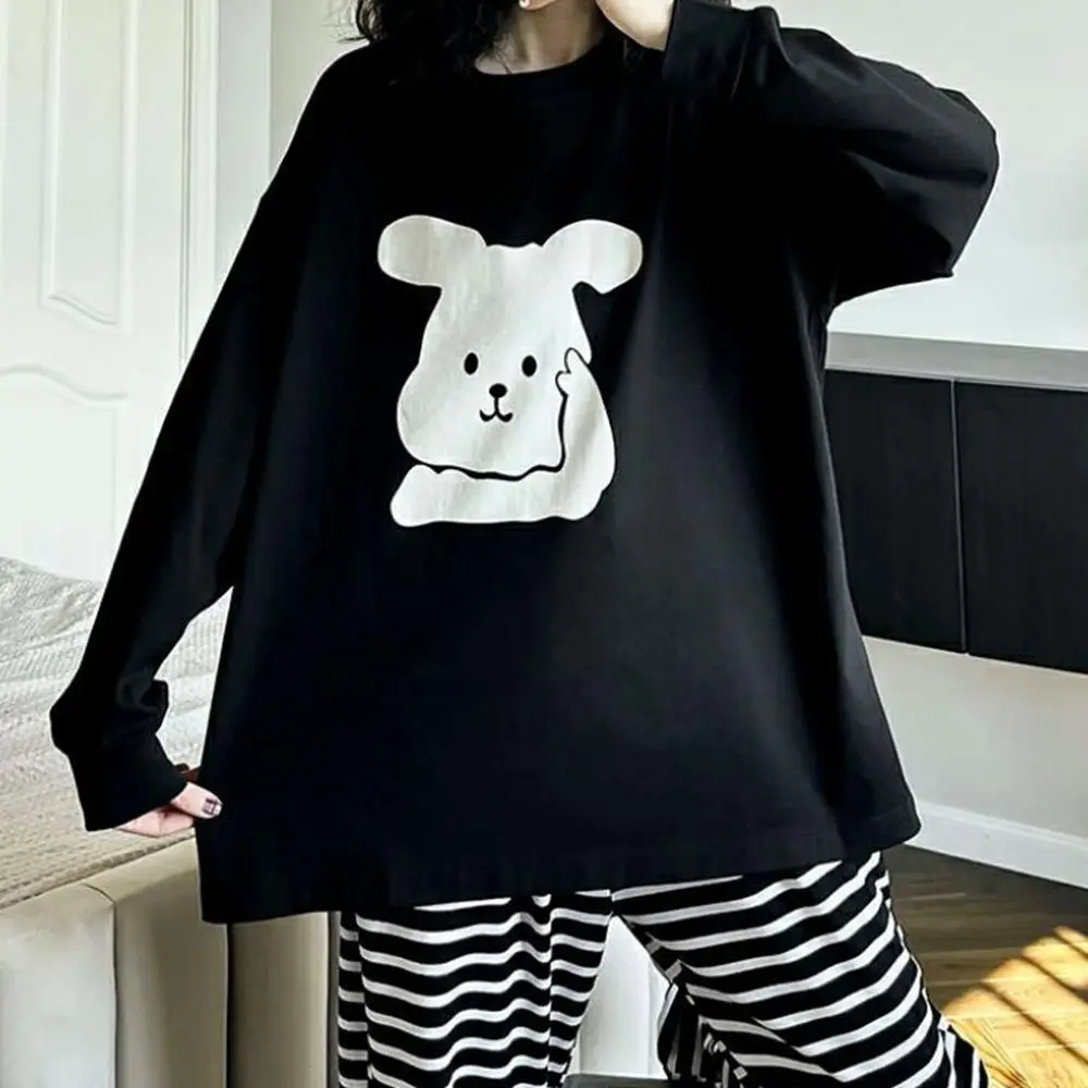 Plus Size 5XL 150KG Autumn Pajamas Set Women Cartoon Sleepwear O Neck Long Sleeve Women Nightwear Pajamas Set