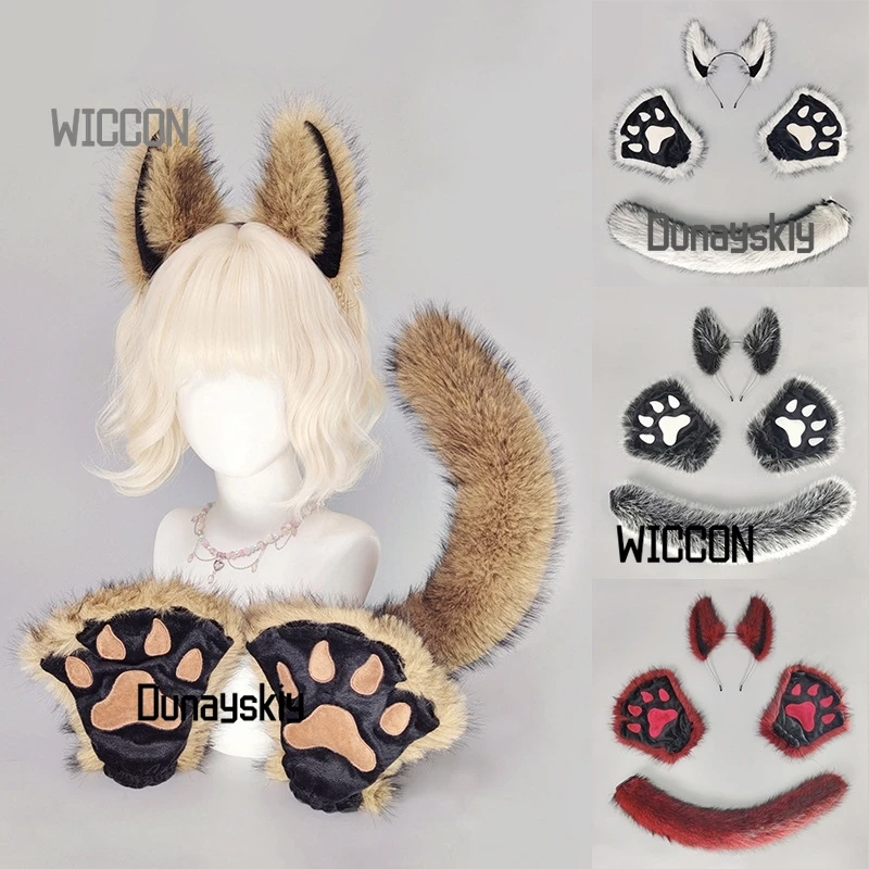 فروي Fursuit الذئب أنيمي تأثيري ازياء اكسسوارات كول أفخم الأذن الذيل الألوان النساء الرجال حفلة Jirai Kei اليومية هالوين