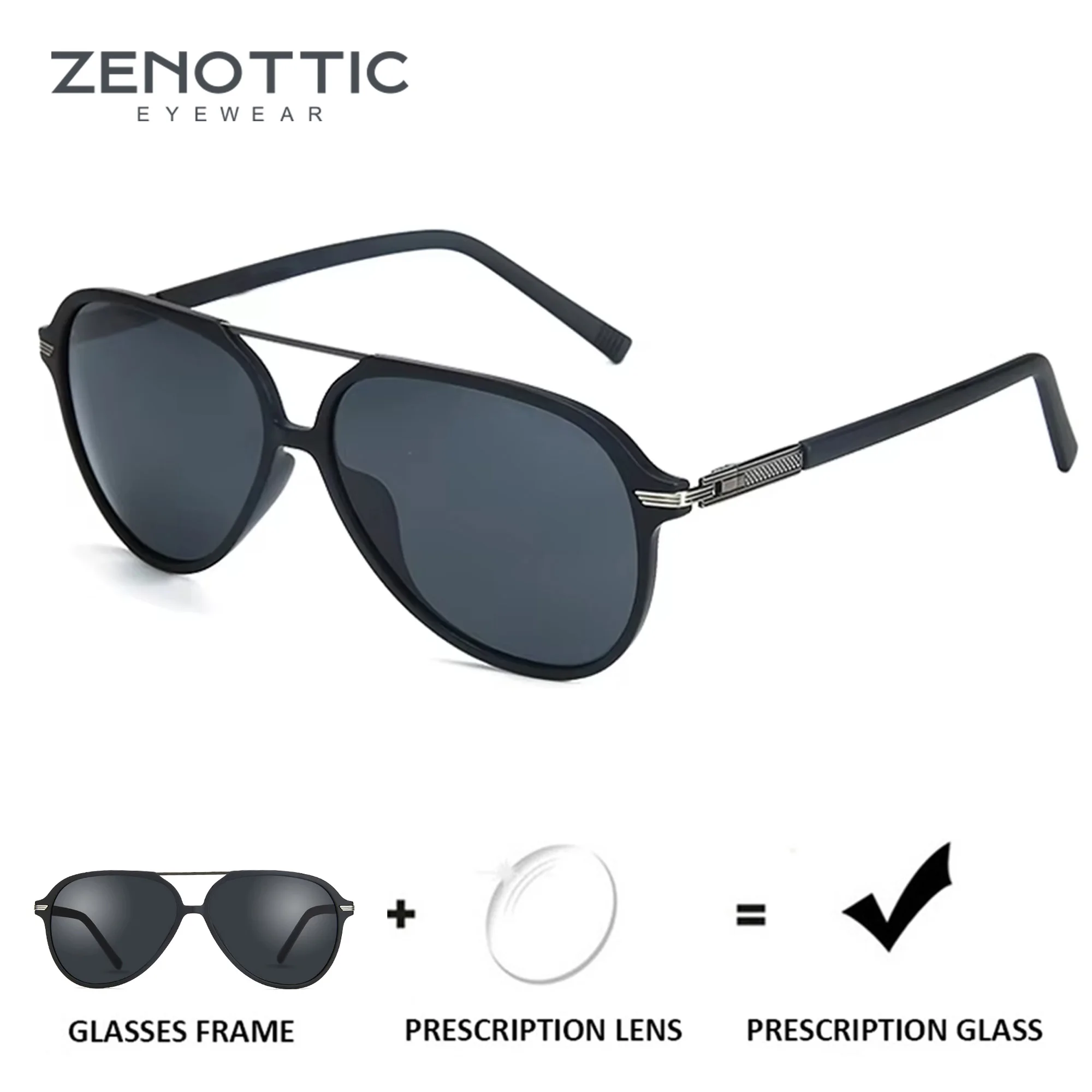 

ZENOTTIC Prescription Myopia Pilot Sunglasses Diopter Photochromic Polarized Oversize Sun Glasses for Men Women Sport Shades