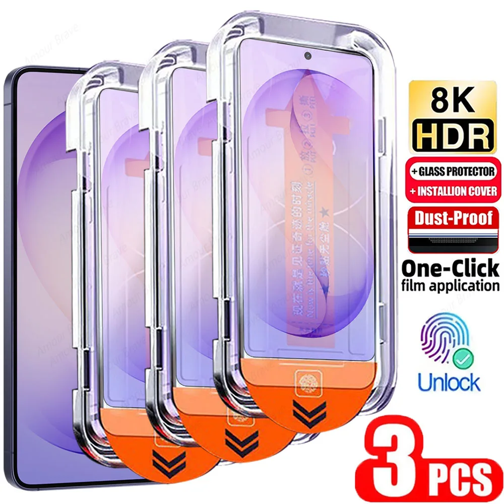 3Pcs Dust Free Coating Fingerprint Unlock Screen Protector For Samsung S26 S24 S25 Ultra S25 Edge Plus Easy Installation Glass