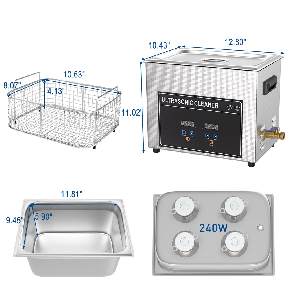 المنظفات بالموجات فوق الصوتية 10L المحمولة الموجات فوق الصوتية آلة تنظيف الحمام تنظيف نظارات السيارة الأسنان التجنيب غسالة الصحون الأجهزة المنزلية