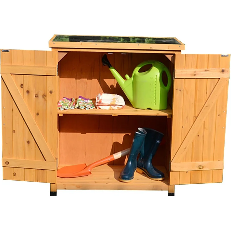 (TTA) Gabinete de almacenamiento con puerta exterior de jardín sólido, herramienta, pala para zapatos, ayudante para patio, balcón (madera) OZ