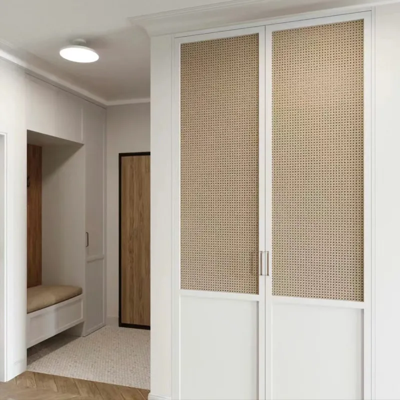 Rattan solid wood folding door partition sliding Chinese bedroom room doors and windows