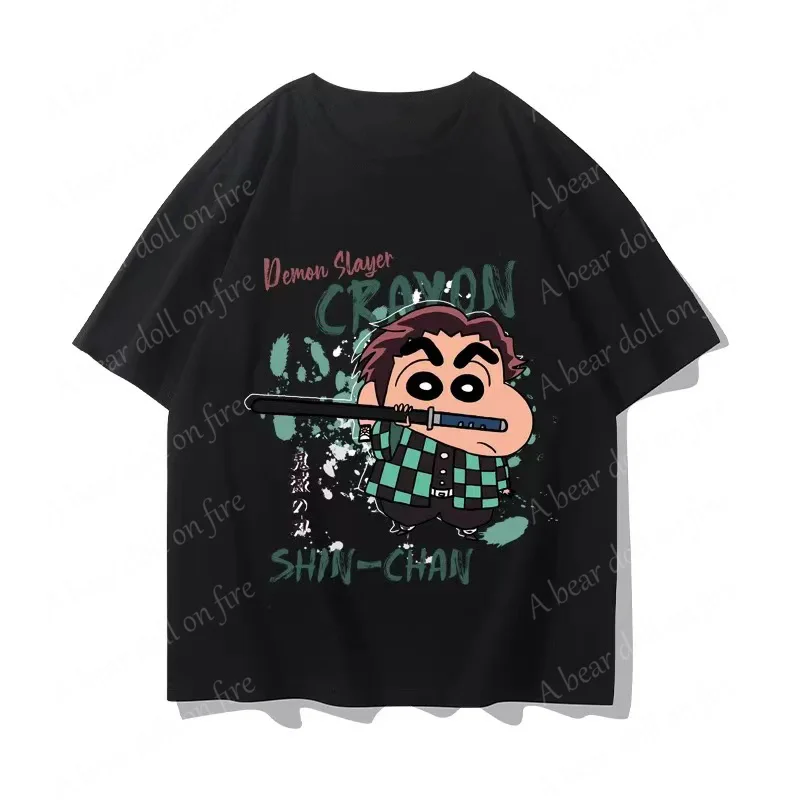 Crayon Shin-Chan Demon Slayer Fashion Printing Cotton Summer Men Clothing Kid T-Shirt Breathable Women And Kid Clothing Tops