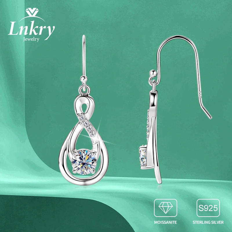 

Lnkry изысканные серьги-капли с муассанитом круглой огранки 5,5 мм для женщин, стерлинговое серебро 925 пробы, висячие серьги «Бесконечность», сертифицированные ювелирные изделия