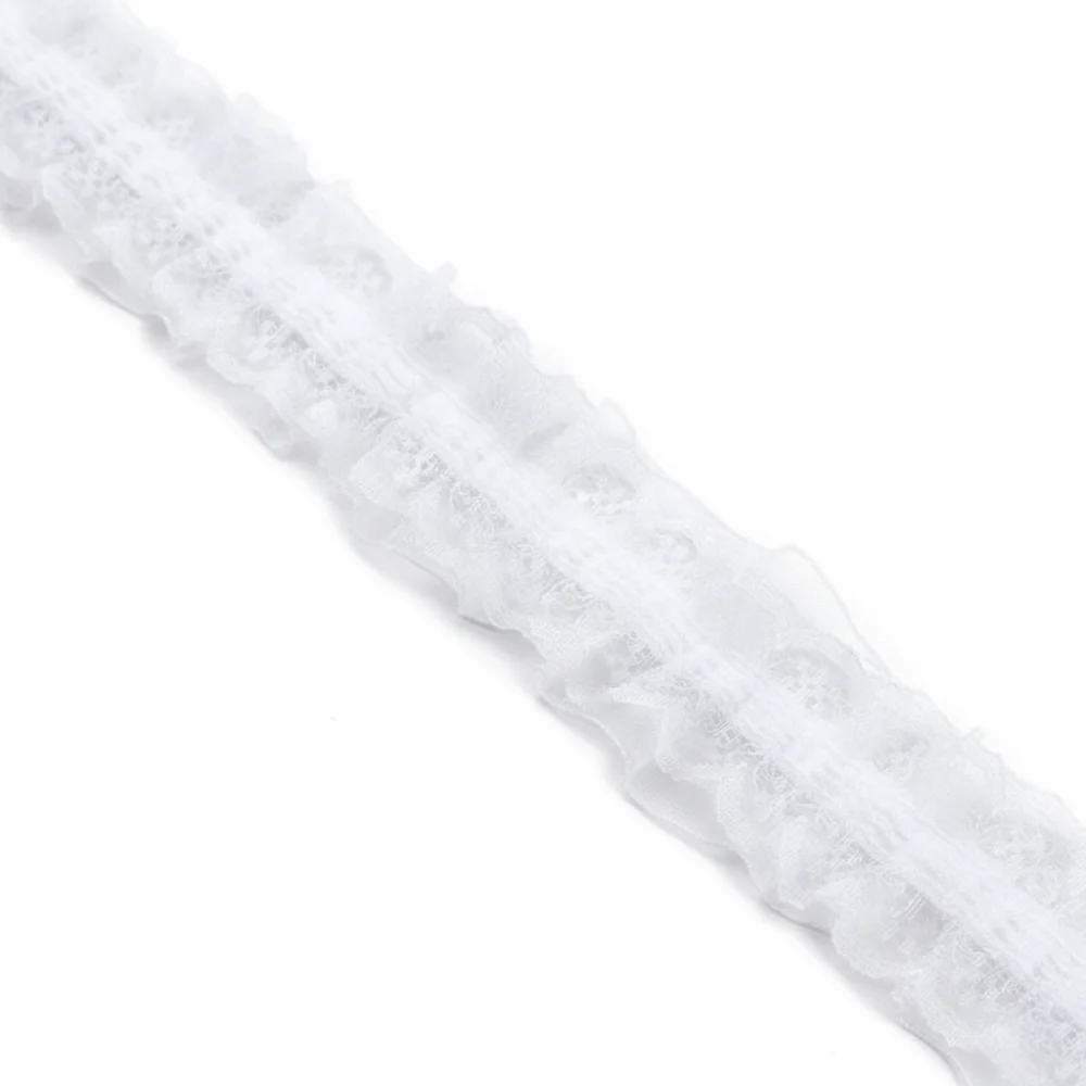 4cm Wide Pleated Lace Trim Elastic White Black Embroidery Lace Fabric Pleated Band Double Layers Ruffle Mesh Lace For Clothing