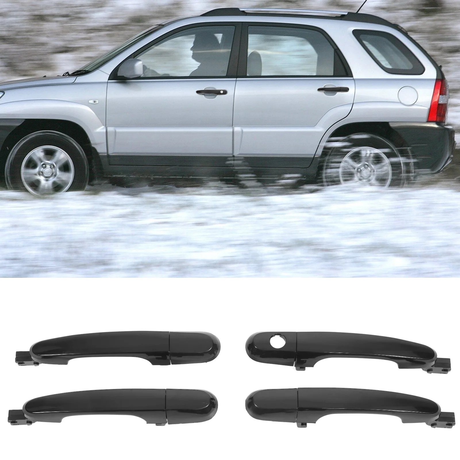 Exterior Door Handle with Cap 826511F010 Black ABS Replacement for Kia Sportage 2005‑2010