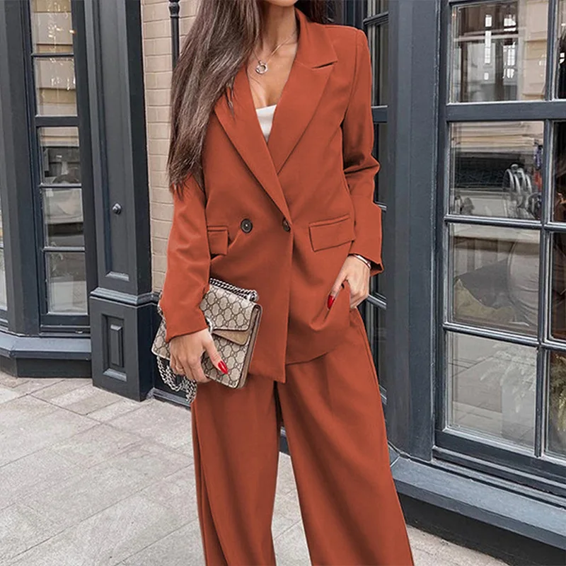 Casual Professional Suit Suit Two-piece Set New  Wide Leg Pants 2 Piece Set For Women Autumn Winter Office Ladies Street Outfit