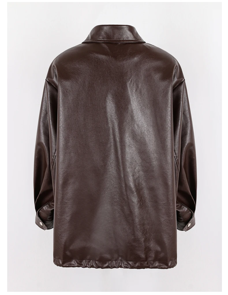 Lautaro Spring Autumn Oversized Casual Waterproof Black Soft Pu Leather Jacket Women with Drop Shoulder Long Sleeve Fashion 2022