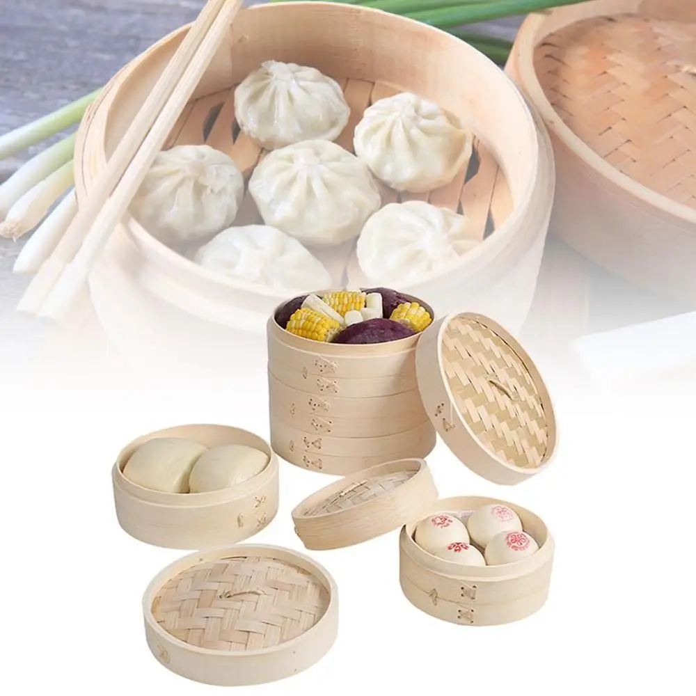 Chinese Dumplings Bamboo Steamer Cooker 10/15/20cm with Lid Dimsum