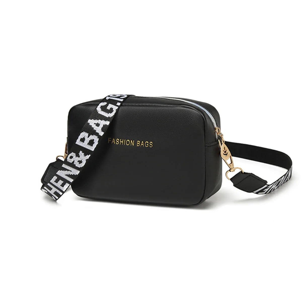 Women Black PU Leather Camera Crossbody Bag, Fashion Letter Wide Strap Shoulder Purse for Daily Casual Travel Use view 3