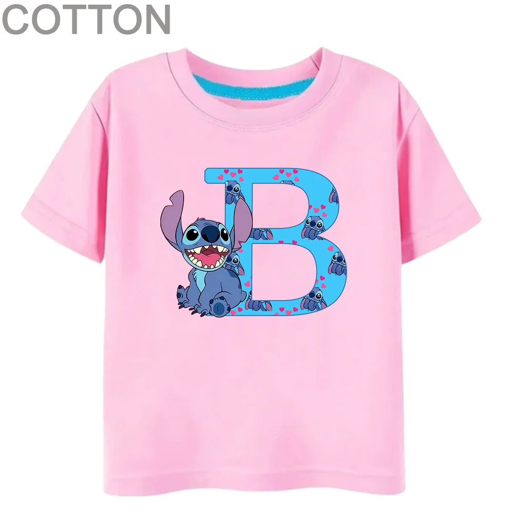 Stitch Letter ABC Cotton Children T-Shirt Name Combination Tee Shirts Cartoons Kawaii Kid Casual Clothes Girl Boy Harajuku Tops