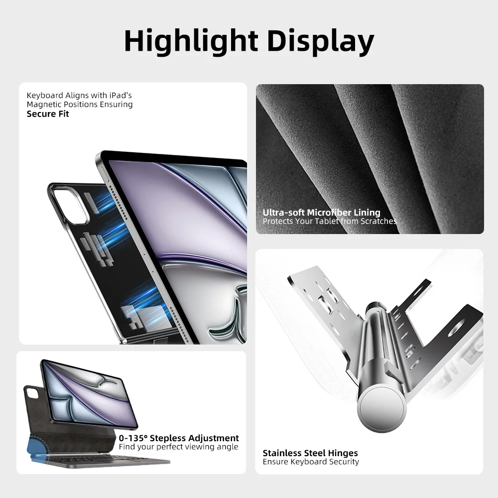 2026 Office Magic Wireless Keyboard with Touch Panel for iPad 11th 10th Magnetic Smart Case for iPad Pro Air 12.9in Tablet Cover