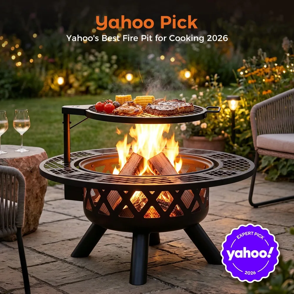 Outdoor Fire Pits for Outside Wood Burning Fire Pit with Cooking Grill