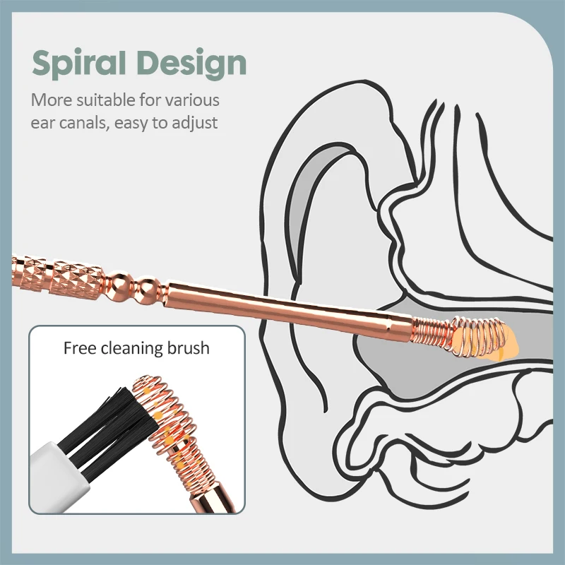 KK 360° Spiral Massage Ear Pick Ear Wax Removal Tool Stainless Steel Ear Spoon Flexible Design Ear Canal Cleaner Ear Care Tool